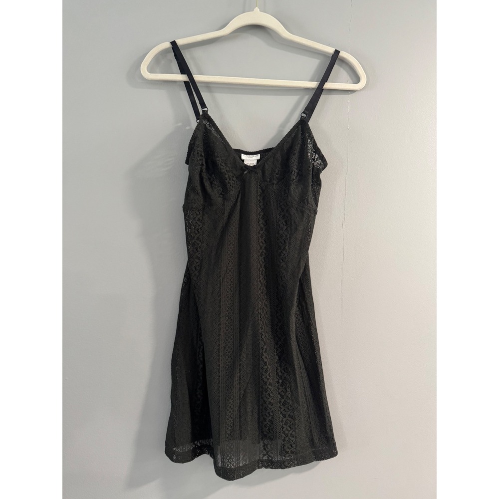 Vintage Cacique Paris Black Lace Mini Slip Dress Lingerie Cover Up Size M‎